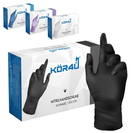 kör4u Nitrile Gloves, Black, S, Pack of 100, Powder-Free, Latex-Free, Extra Strong, Disposable Gloves, Food Gloves