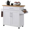 Hodedah Kitchen Island with Spice Rack plus Towel Holder in White Wood
