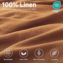 Simple&Opulence 100% Linen Fitted Sheet Queen(1 Piece), 14 Inch Deep Pocket Mattress Cover Natural French Flax Stone Washed Farmhouse Soft Breathable Bottom Sheets-Rust