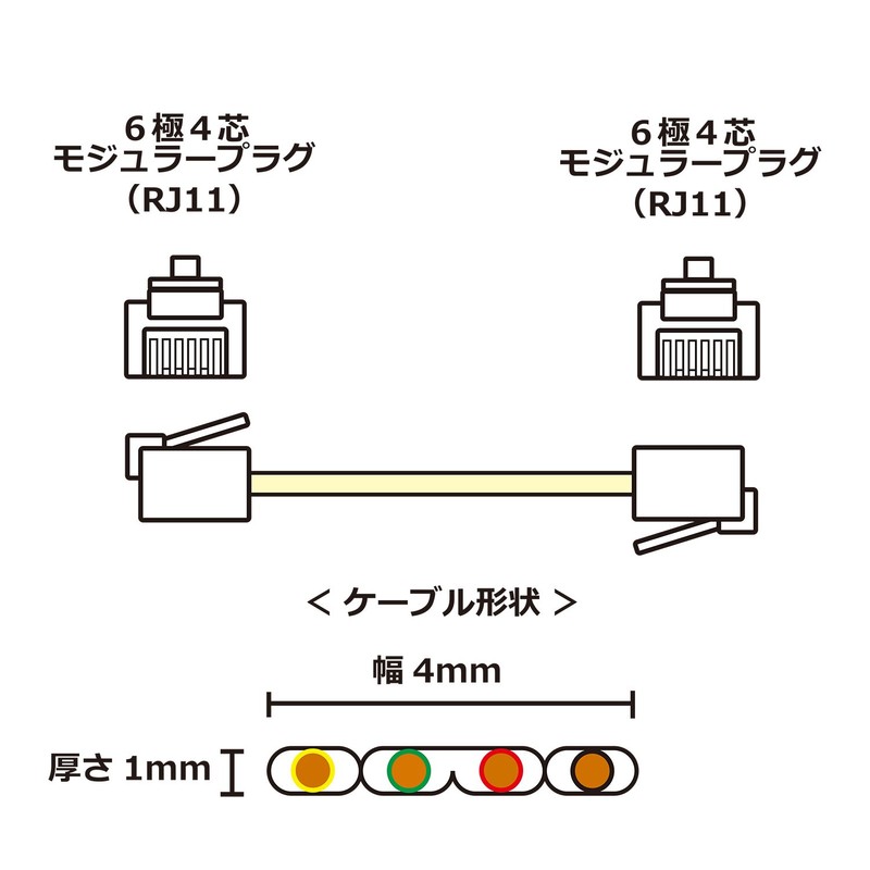 TARO'S CMJ-F10WH Modular Cable 10m Telephone/Telephone Cord Flat 6 Poles