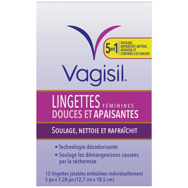 Vagisil Wipes, Anti-Itch Feminine Vaginal Wipes, Gentle and Calming for Itch Relief with Odour-Control, Individually Wrapped, 12-Count