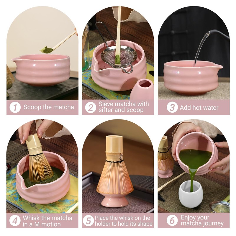 Taefuhnn 6 Pcs Matcha Whisk Set Making Kit with Bamboo