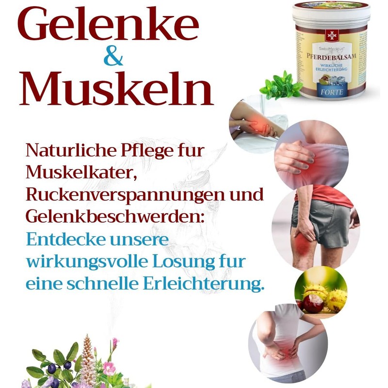 SwissMedicus Horse Balm Massage Gel with 25 Herbal Extracts (Beinwell,