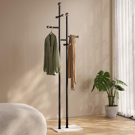JIAYUEJU Metal Coat Rack Freestanding Clothes Rack with Square Marble Base Hanging Clothes Rack for Entryway Bedroom Living Room Hotel 14.96 x 10.24 x 68.9 Inches (Black)