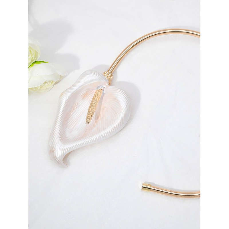 Doubnine Elegant White Calla Lily Choker Necklace, Gold Plated Collar