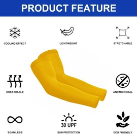 TEVEUNI Arm Sleeves for Women Men Hand Cover Cooling Compression Arm Sleeve Tattoo Cover Up Sleeves to Cover Arm Warmers, Lemon Yellow, One Size
