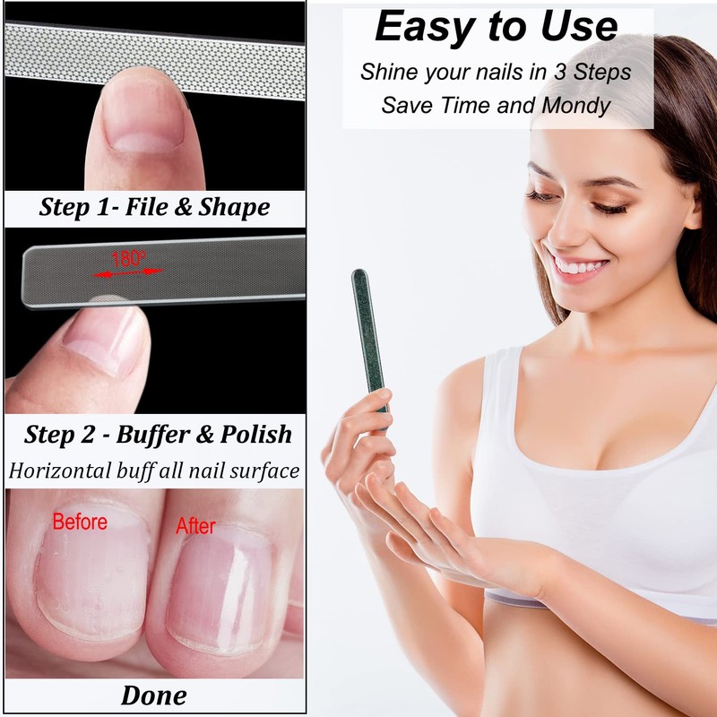 Long Lasting Nail File and Buffer Set, 1 Diamond Metal
