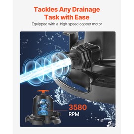 VEVOR Pool Cover Pump, 1/2 HP 1575 GPH, 120V Submersible Swimming Pool Cover Pump with 25 ft Power Cord, 24 ft Max Head Lift, Water Removal and Transfer Pump, for Pool Draining Inflatable Water Parks