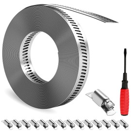 GASHER 19FT 304 Stainless Steel Hose Clamps DIY Kit, Metal Strapping with Holes + 25 Stronger Fasteners, Adjustable Pipe Worm Clamps, For Duct, Radiator, Fuel Line, Pool, Pipe