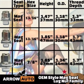 ARROW 24x Chrome Extra Long M12x1.5 OEM Factory Mag Seat Lug Nut Toyota 4Runner Tacoma