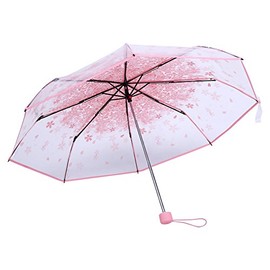 Umbrella, 1 x Umbrella Foldable Transparent Fashionable Princess Umbrella with Cherry Blossoms Four Colours, pink