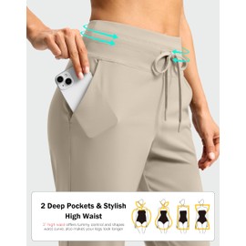 G Gradual Women's Pants High Waisted Golf Pants 2 Deep Pockets 7/8 Workout Pants for Athletic Travel Casual Lounge Work, Dusty White, XX-Large