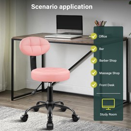 BFTOU Round Stool with Back for Work SPA Shop Home Massage Height Adjustable Swivel Stool Chair with Wheels (Pink)