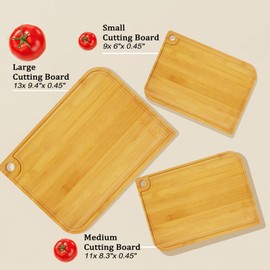 Organic Bamboo Cutting Board Set of 3, Christmas Gifts, Wood Cutting Boards for Kitchen with Deep Juice Grooves, Ideal Charcuterie & Chopping Board for Meat,Vegetables, Board Size13in/11in/9in