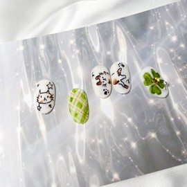 Lying and rolling checked cat nails (matte) - Almond Egg / 누워서 뒹굴뒹굴 체크 고양이 네일 (무광) - 아몬드에그