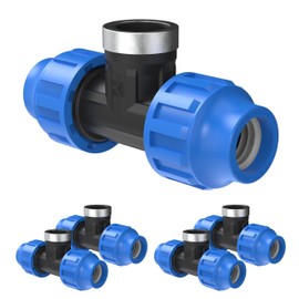 Kirchhoff Fitting T-transition piece with internal thread, plastic, 3/4 x 25 mm, for HDPE pipe, set of 5, various sizes, DVGW tested, drinking water quality, made in the EU, black, HDPE fitting