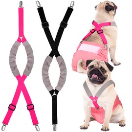 Saintrygo 2 Pcs Dog Suspenders for Diapers Female Male Belly Bands Canine Harness Keep Diaper on Your Pet for Small Medium and Large Dogs(Black, Pink,Large)