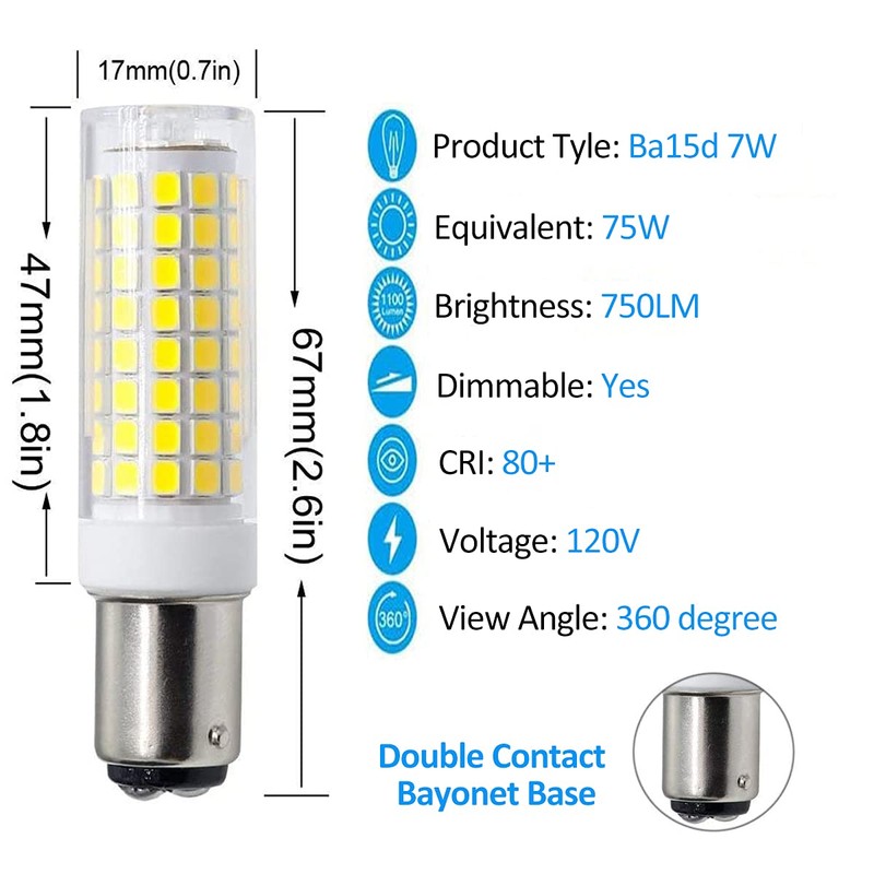 SZHZS Ba15d LED Light Bulbs Dimmable Double Contact Bayonet Base,