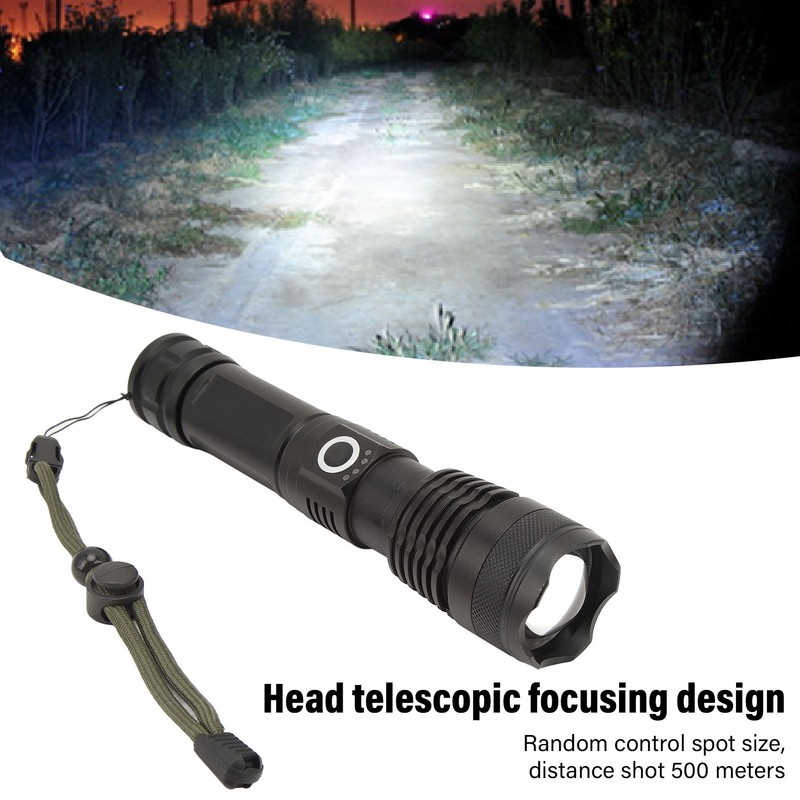 Strong Light Flashlight Aluminum Alloy USB Rechargeable Telescopic Zoom White