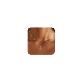 Cross Necklaces for Women Non Tarnish Dainty Gold/Silver Cubic Zirconia Pendant Necklace for Women Trendy Simple Cross Charm Necklace Waterproof Jewelry