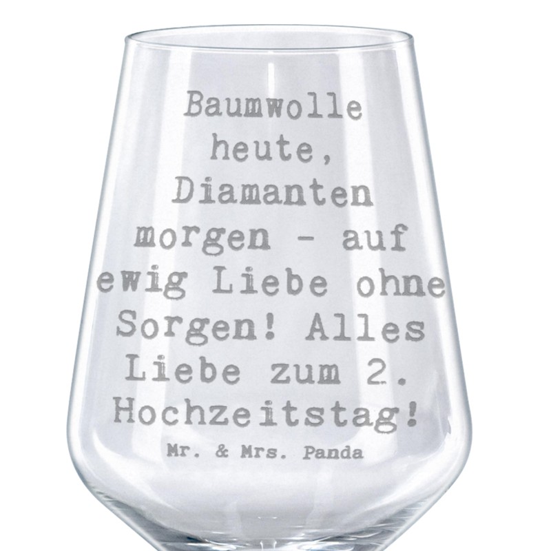 Mr. & Mrs. Panda Weinglas Spruch 2. Hochzeitstag Baumwollhochzeit -