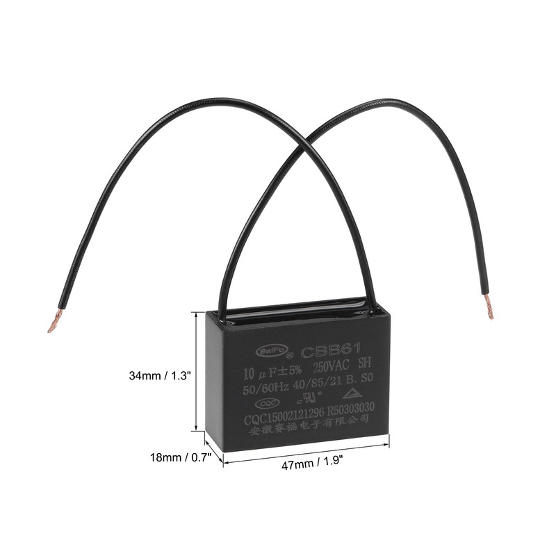 uxcell Ceiling Fan Capacitor CBB61 10uF 250V AC 2 Wires