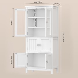 Akxomel 53.1" Tall Bathroom Storage Cabinet with 6 Doors and Adjustable Shlef, Bathroom Organizers and Storage, Linen Cabinet, Cupboard for Living Room, Kitchen, Entryway, White