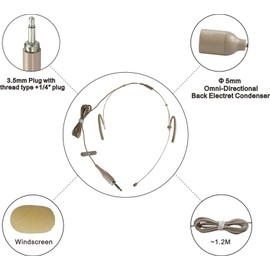 HEIMU Double Earhook Wired Headset Boom Omni-Directional Microphone (for 3.5mm Plug with Thread Type +1/4" Plug Skin)