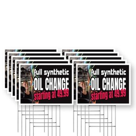 Full Synthetic Oil Change Yard Sign 10 Pack of 12 Inch x 16 Inch Double Sided Weatherproof Heavy-Duty Plastic with Stake | Professional Auto Service, Reliable Mechanics | Made in USA