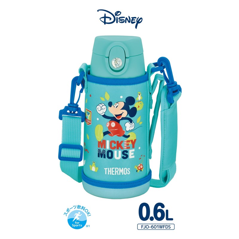 THERMOS Vacuum Insulated 2-Way Bottle 0.6L/0.64L Mickey Mint Blue Straw