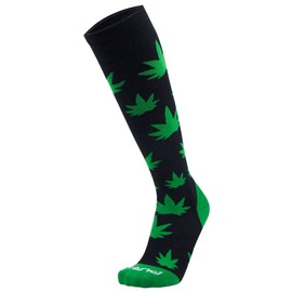 Pure Compression Nature Snowboard Socks – Warm Midweight Snowboarding Socks for Men and Women - Great for Cold Weather Skiing, Pot Leaves (L, Navy/Green)