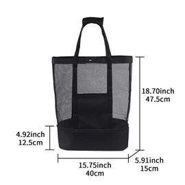 Ogetok Mesh Beach Bag with Cooler, Extra Large Mesh Beach Picnic Tote Bags, Oversized Pool Bags with Insulation Compartment for Women and Men, Foldable Vacation Trip Essentials Beach Accessories