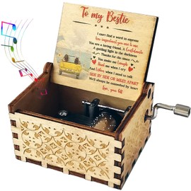 Wooden Music Box for Bestie,Sister,Best Friend,Hand Crank Melody You Are My Sunshine,Engraved Wood Musical Box,Vintage Gift to My Bestie,Mum,Women on Birthday,Christmas,Valentine’s Day,New Year