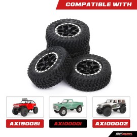 RCAWD Scx24 RC Wheel Tyre Chrome Brass Weights 46g 1" Beadlock Wheel Rim 26x13mm Glue Free with 55mm Tire for Axial 1-24 Scx24 Crawler 4pcs/Set (Black)