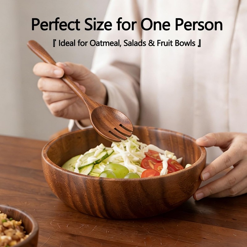 8 Inch Wooden Salad Bowl, Walnut Wood Serving Bowl for