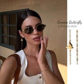 LOLAN Face Mask Chains and Cords,Mask Necklace holder around Neck,Glasses Chain Mask Lanyards for Women beaded(Gold), Golden Flower, Medium