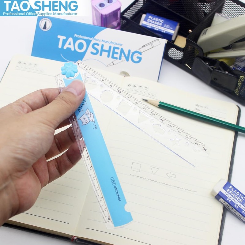 TAOSHENG 30-CM Foldable Plastic Ruler, Cute Folding Geometric Stationary Straight