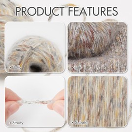 NICEEC 4 Skeins Fluffy Air Yarn for Crocheting, Soft & Colorful, Wool-Acrylic Blend, 3 DK Light Worsted Weight Yarn for Knitting, Quality Tweed Wool Yarn (Total 7.05oz/610yds) - White Yellow