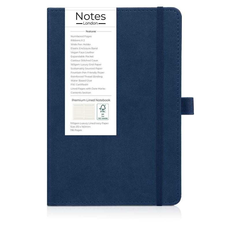 Notes London Luxury Italian style A5 Notebook with Stitched Hardcover,