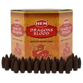 Dragons Blood Hem Backflow Incense Cones for Waterfall Aromatic Smoke Fountain Haze Falls - 40 Large Back Flow Incense Cones Scented