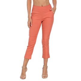 HDE Pull On Capri Pants for Women with Pockets Elastic Waist Cropped Work Pants Dark Coral - M