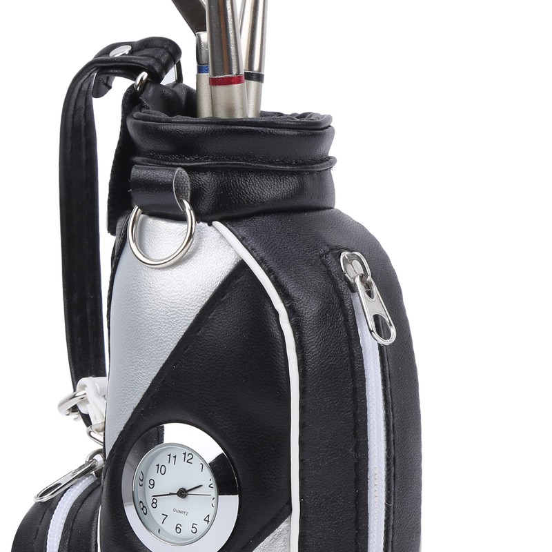 Mini Desktop Golf Bag Pen Clock Zinc Alloy PU Leather