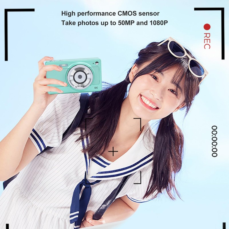 Jectse 1080P Digital Camera, 56MP Point and Shoot with 8X