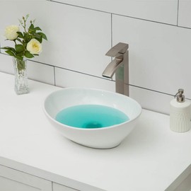 Oval Vessel Sink - Logmey 16"x13" Egg Shape Bathroom Vessel Sink Modern Above Counter White Porcelain Ceramic Bathroom Lavatory Vanity Vessel Sink Art Basin