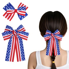 2pcs 4th of July Patriotic Hair Clips for women American Flag Hair Bow Clips Red White Blue Bow Hairpins Hair Accessories for Independence Day Party Decorations