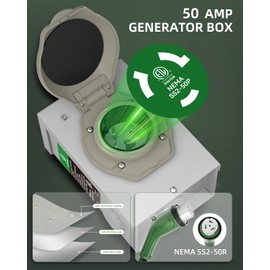 Islewire 50 Amp Generator Power Inlet Box, Pre-drilled NEMA SS2-50P Box, 4-Prong Twist Lock Plug, 125/250V, 12500W, Weatherproof NEMA 3R for Outdoor Use, LED Indicator, Emergency Ready, ETL Listed