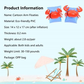 2 Pack Arm Floaties for Kids - Cute Cartoon Inflatable Pool Arm Floaties Swim Rings, PVC Arm Bands Floater Sleeves for Toddlers Children 3-5-6-12 Years (Crab)