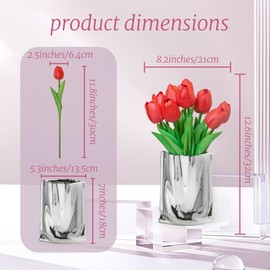 10 Pcs Artificial PU Tulip with Vase Real Touch Home and Living Room Decoration (Yellow)