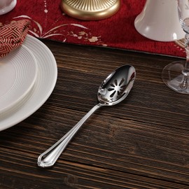 KEAWELL Pearl Edge Premium Serving Spoon Set, 18/10 Stainless Steel, 9" Fine Hostess Utensils with Refined Bead Design, Brightly Polished, Dishwasher Safe (2 Serving, 2 Slotted Spoons)