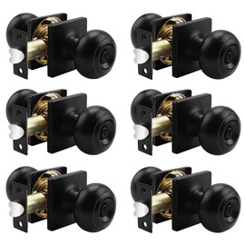 Probrico Black Privacy Door Knobs, Bathroom/Bedroom Square Door Knobs with Lock, Interior Door Knobs No Key, Round Door Knobs with Square Rosette 6 Pack